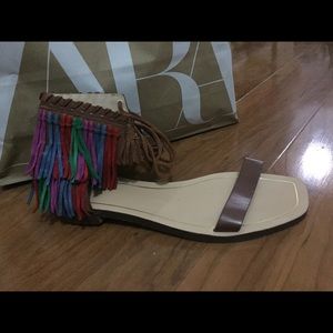 Fringe Tassel Tri Color Sandal Tie Ankle Womens 6